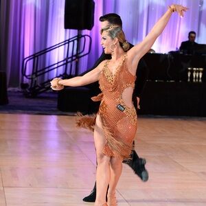 Gold/Bronze Dancewear Works Latin Dress with Fringe